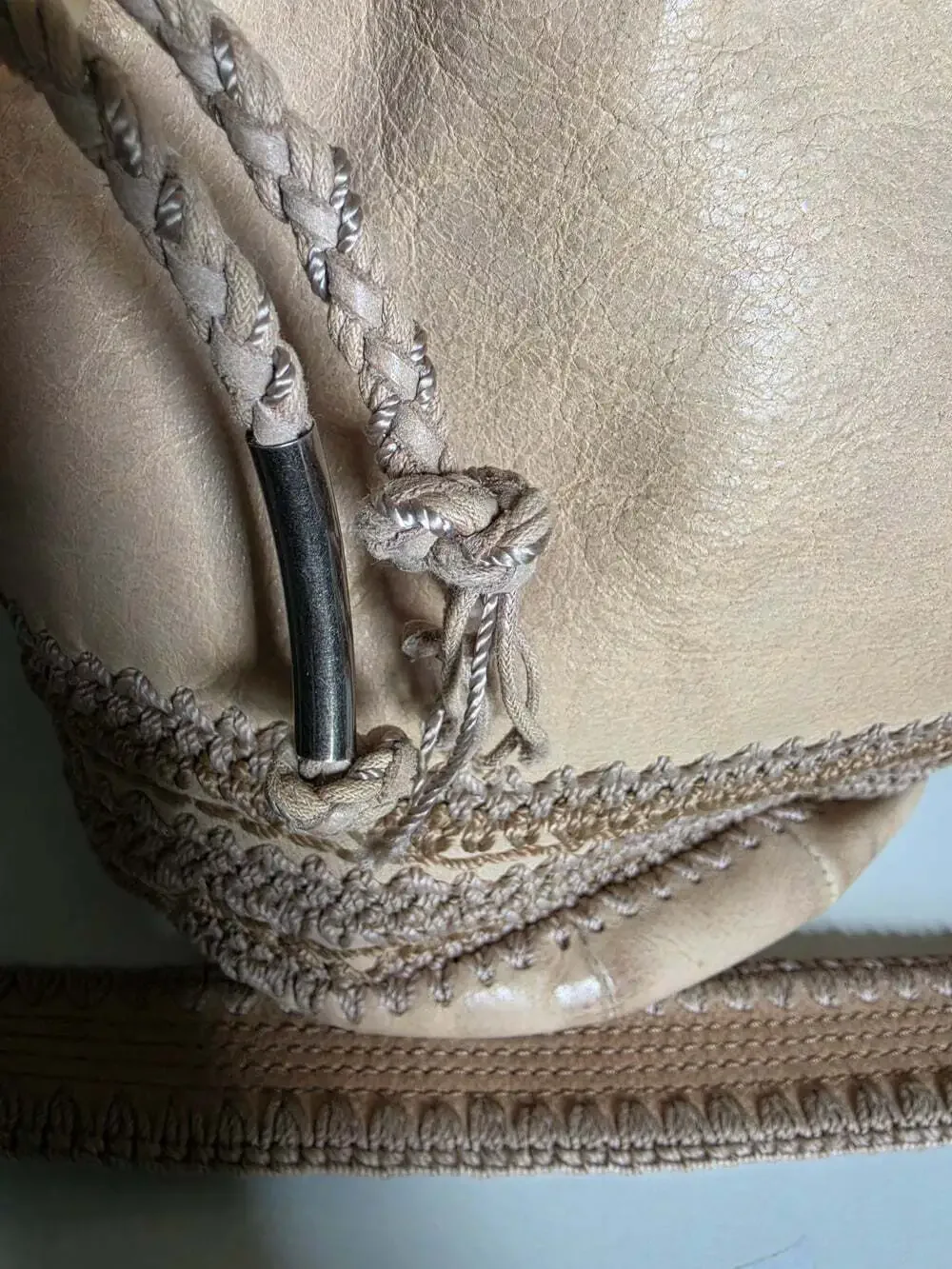 The Sak Leather Women's Crochet Trim Medium Hobo Beige Bag